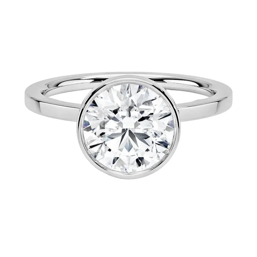 The Architectural Round moissanite solitaire ring with a flat white gold band ApolloGem
