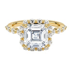 Asscher cut engagement ring with floral halo yellow gold unique vintage style South Africa