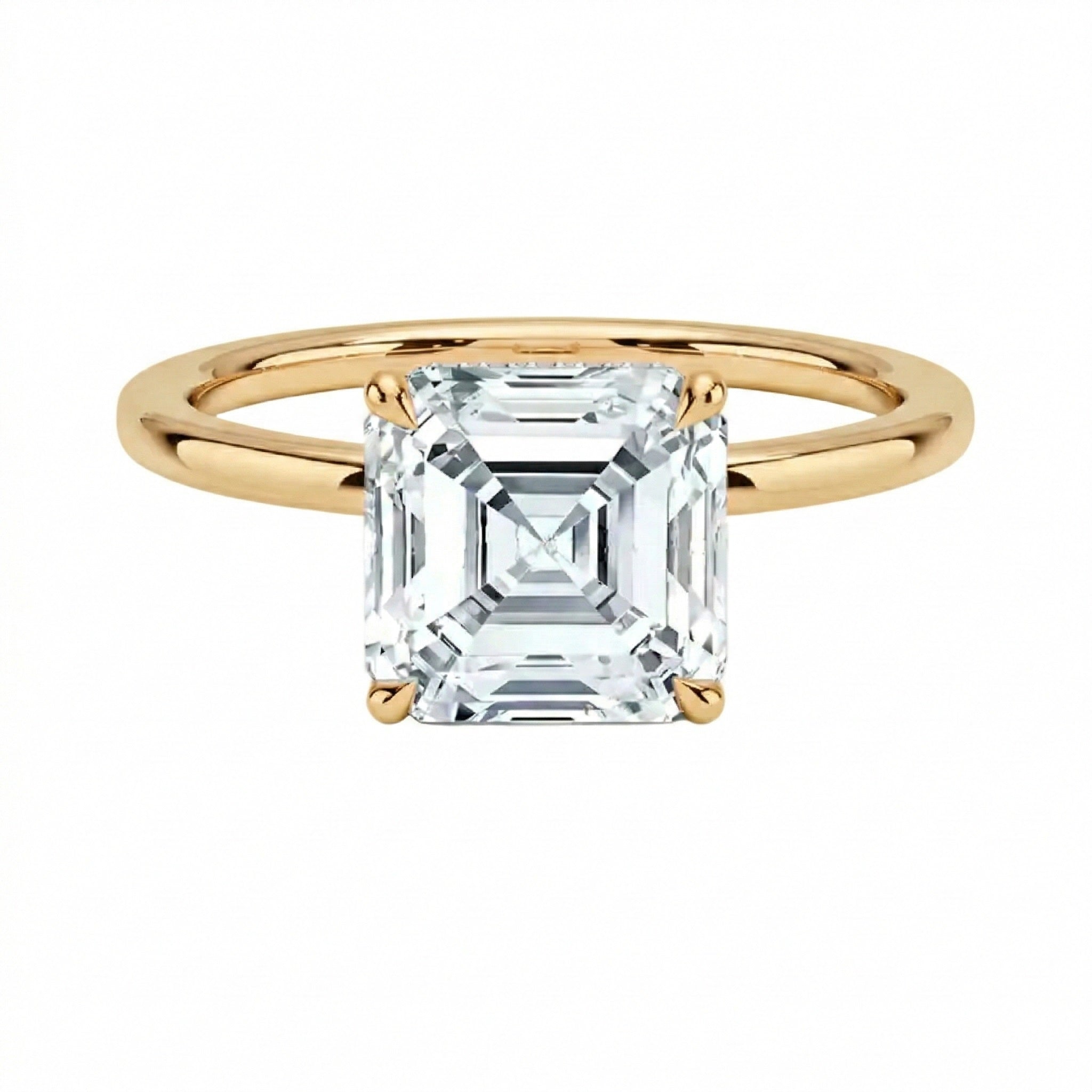 Asscher-cut moissanite solitaire engagement ring in a classic step-cut setting, handcrafted by ApolloGem Cape Town.
