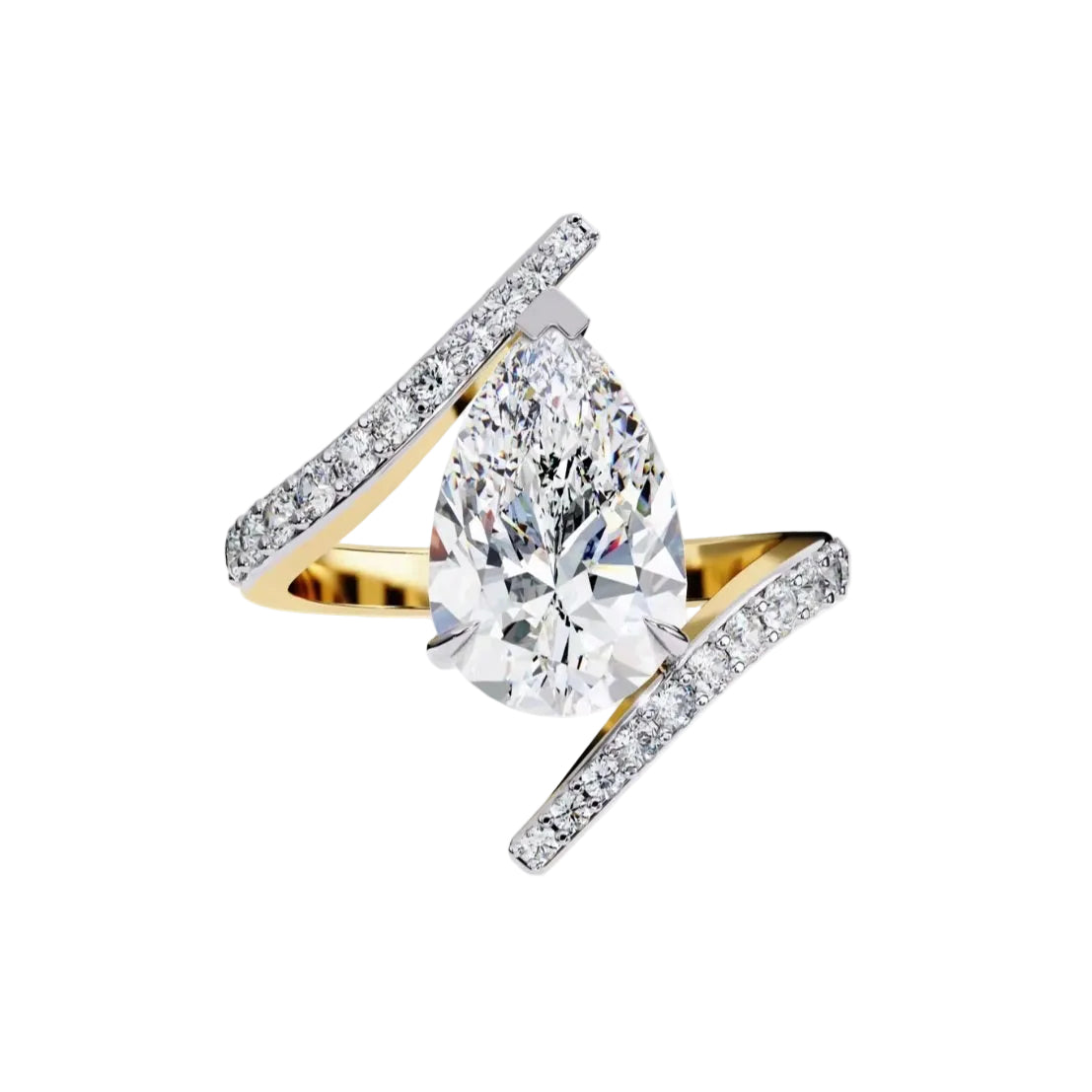 Unique bypass engagement ring pear cut diamond pave band open style South Africa