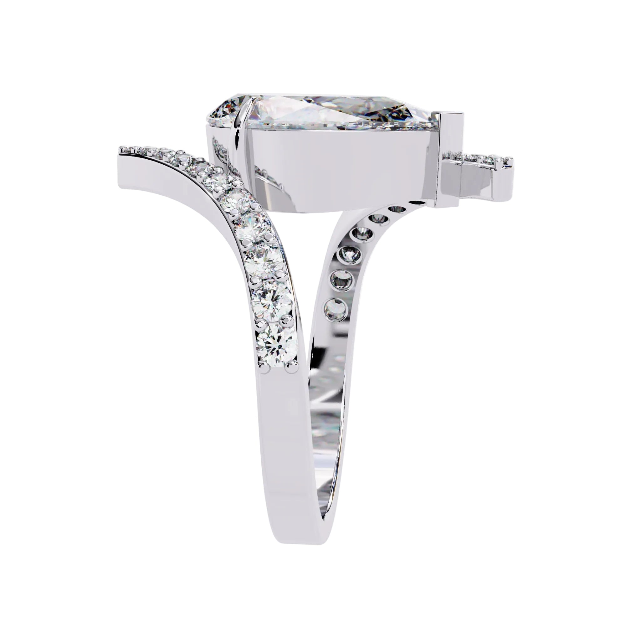 2 carat pear cut stone VVS clarity bypass setting unique jewelry close up