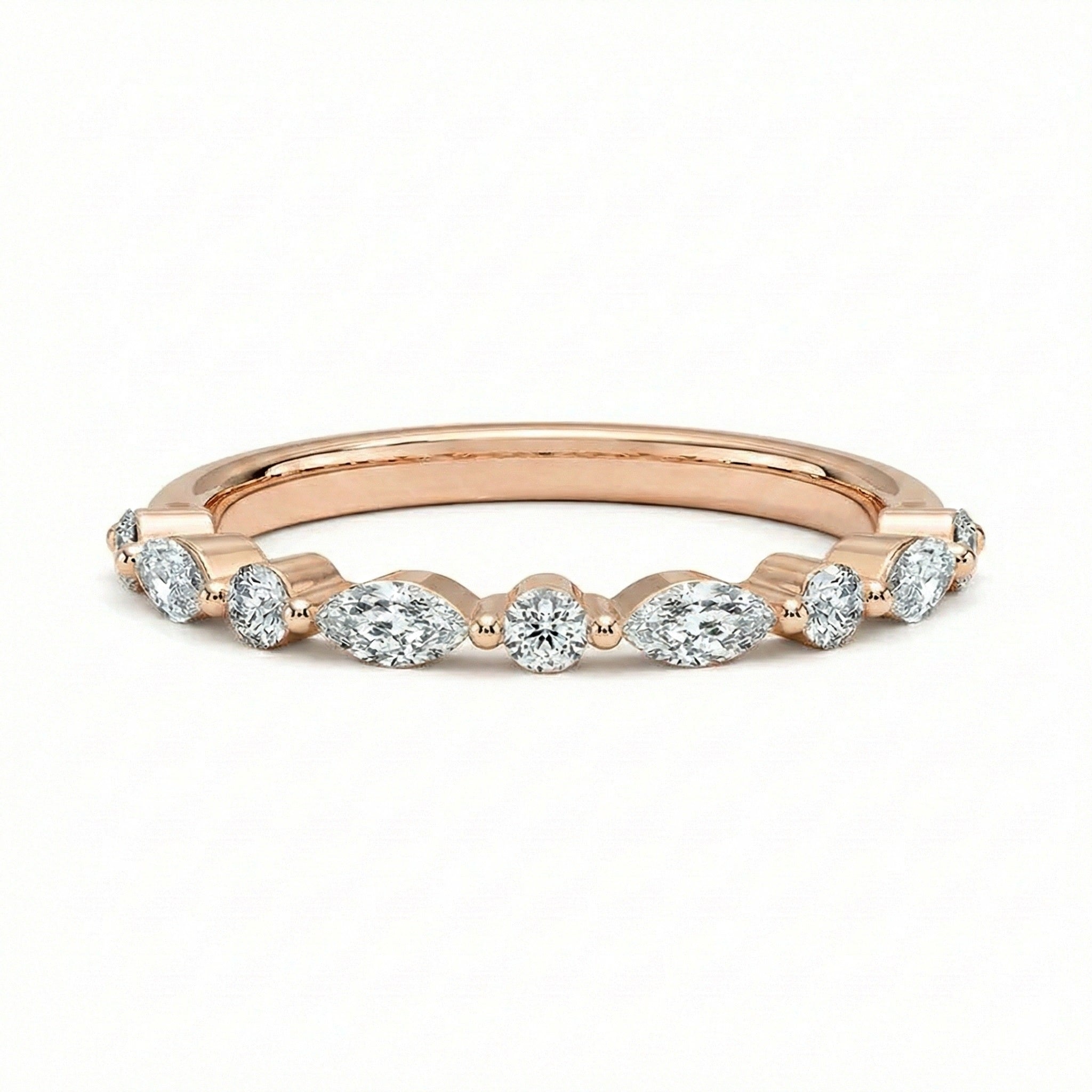 Scalloped edge diamond band marquise cut details nature inspired jewelry