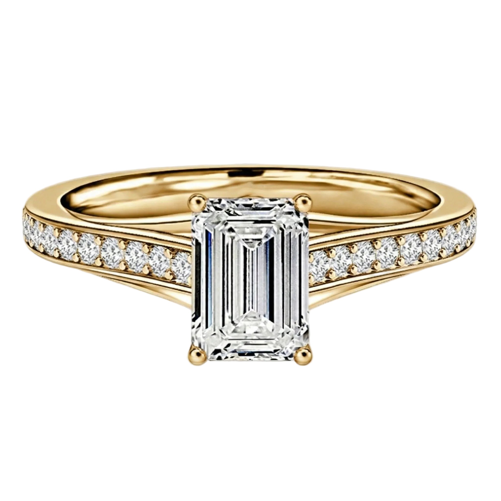 Emerald cut engagement ring channel set band white gold cathedral style South Africa