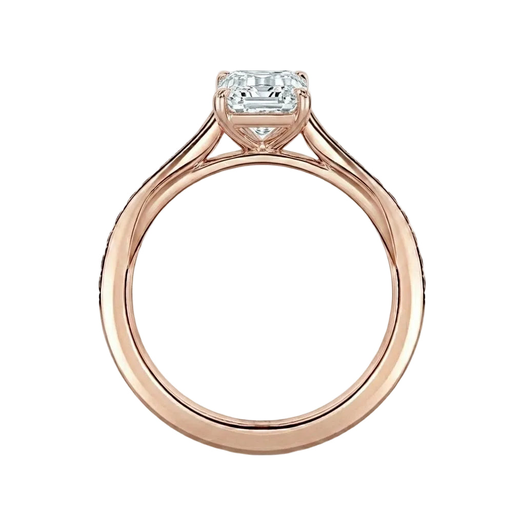 Rose gold channel set engagement ring emerald shape moissanite Cape Town