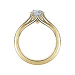 Rose gold channel set ring round moissanite snag free design side profile
