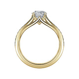 Rose gold channel set ring round moissanite snag free design side profile