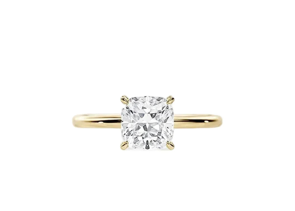Classic cushion-cut moissanite solitaire engagement ring in yellow gold ApolloGem.