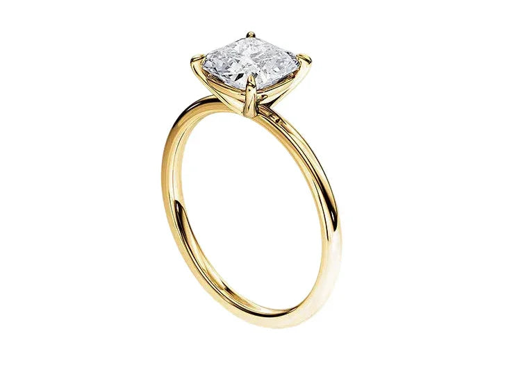 Side profile of the Classic Cushion ring showing the elevated four-prong setting and slim band.