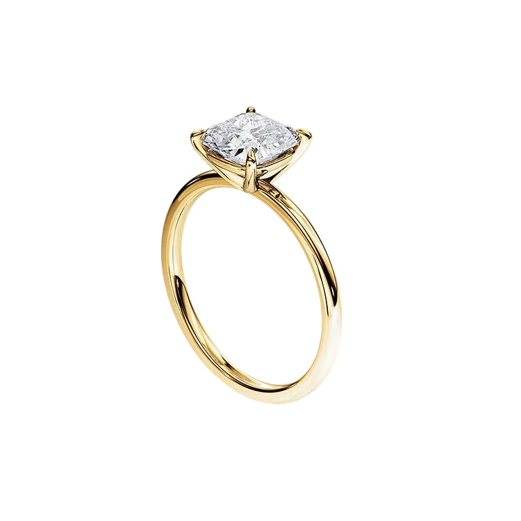 Classic 4 prong setting cushion cut ring gold band simple elegant style