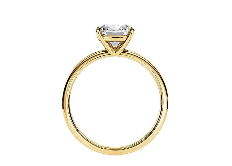 Side profile of the Classic Cushion ring showing the elevated four-prong setting and slim band.