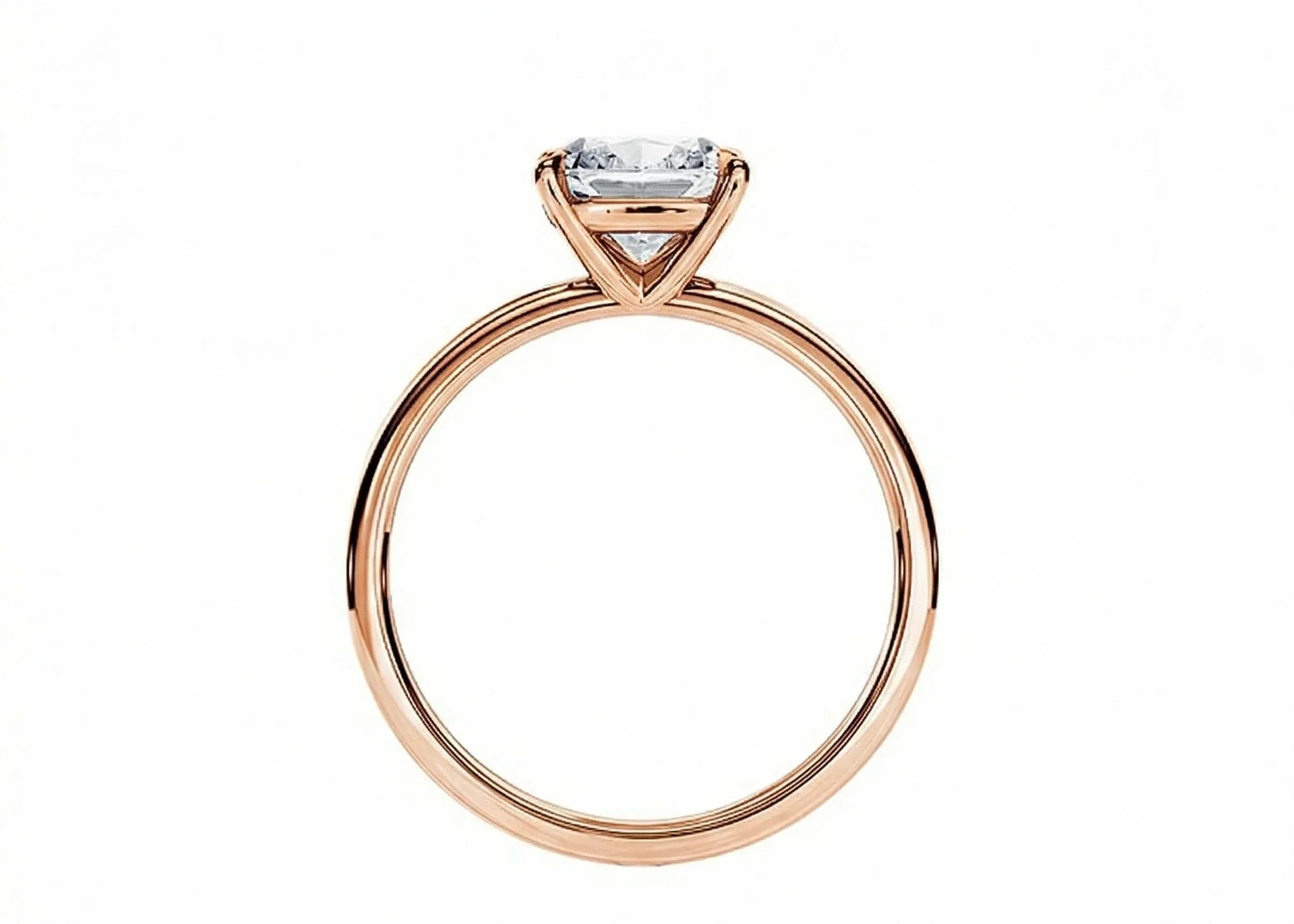 Side profile of the Classic Cushion ring showing the elevated four-prong setting and slim band.