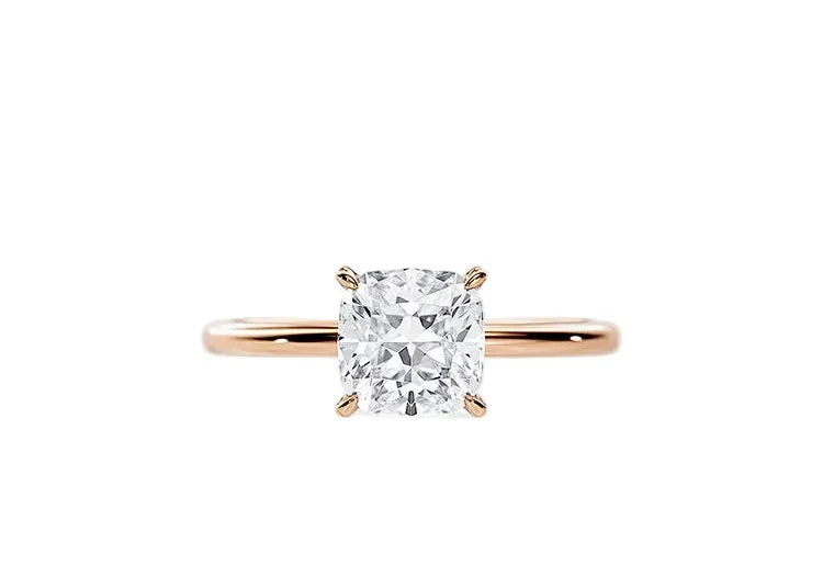 Classic cushion-cut moissanite solitaire engagement ring in rose gold ApolloGem.
