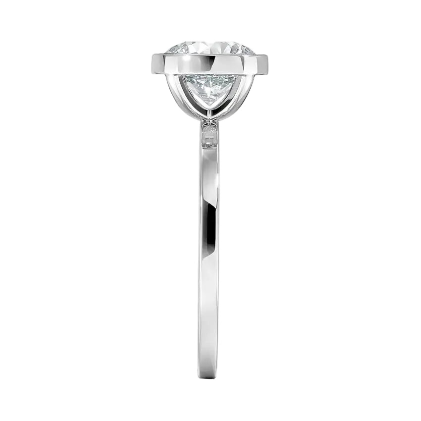 Top-down view of a D-color VVS1 cushion brilliant stone in The Cushion Bezel