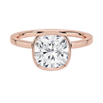 The Cushion Bezel set moissanite solitaire ring in rose gold ApolloGem