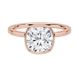 The Cushion Bezel set moissanite solitaire ring in rose gold ApolloGem