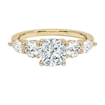 Five stone cushion and round moissanite engagement ring yellow gold ApolloGem