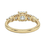 Five stone cushion and round moissanite engagement ring yellow gold ApolloGem