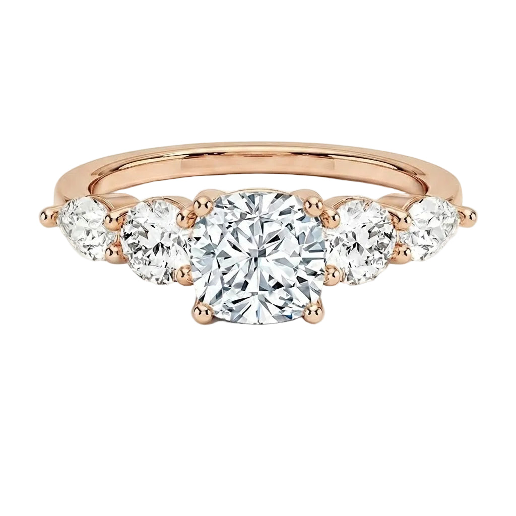 Cushion cut moissanite five stone ring rose gold graduated stones South Africa