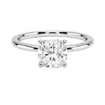 Cushion-cut moissanite solitaire engagement ring in a classic minimalist setting, handcrafted by ApolloGem.