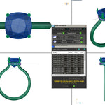 3D model of a ring with a blue gemstone and software interface for weight measurement.