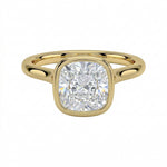 The Cushion Tube moissanite solitaire ring with a smooth yellow gold bezel ApolloGem
