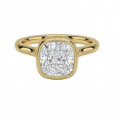 The Cushion Tube moissanite solitaire ring with a smooth yellow gold bezel ApolloGem