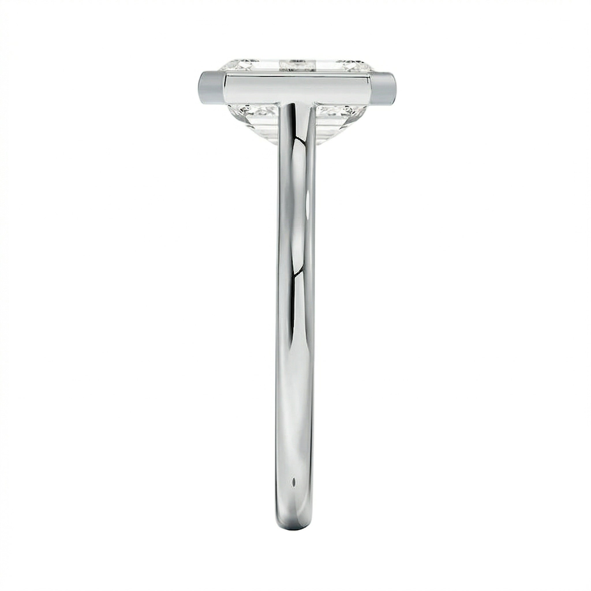 Side view of The Cushion Tube ring showing the secure bezel and round tube shank
