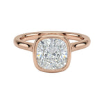 The Cushion Tube moissanite solitaire ring with a smooth rose gold bezel ApolloGem