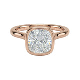 The Cushion Tube moissanite solitaire ring with a smooth rose gold bezel ApolloGem