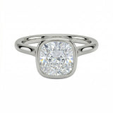 The Cushion Tube moissanite solitaire ring with a smooth white gold bezel ApolloGem