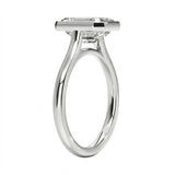 Top-down view of a D-color VVS1 cushion stone in a polished white gold bezel