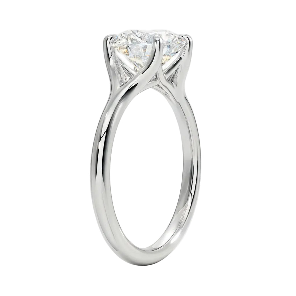 Detailed side view of the Cushion Zenith Aeris ring showing the arched cathedral setting and split-shoulder design.
