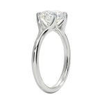 Detailed side view of the Cushion Zenith Aeris ring showing the arched cathedral setting and split-shoulder design.