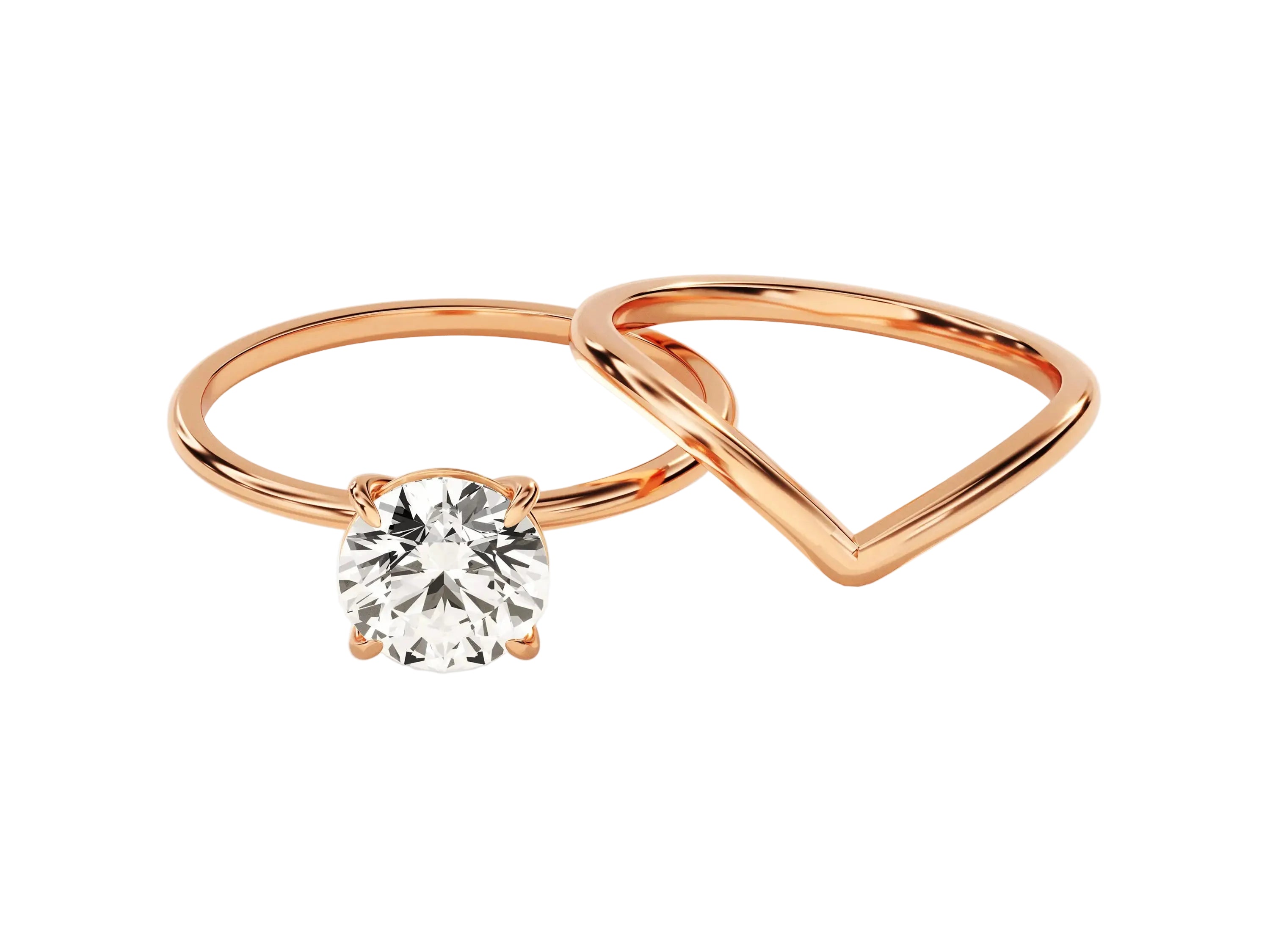 Luxury round brilliant moissanite bridal set from the Duo Collection in rose gold ApolloGem.