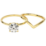 Luxury round brilliant moissanite bridal set from the Duo Collection in  yellow gold ApolloGem.