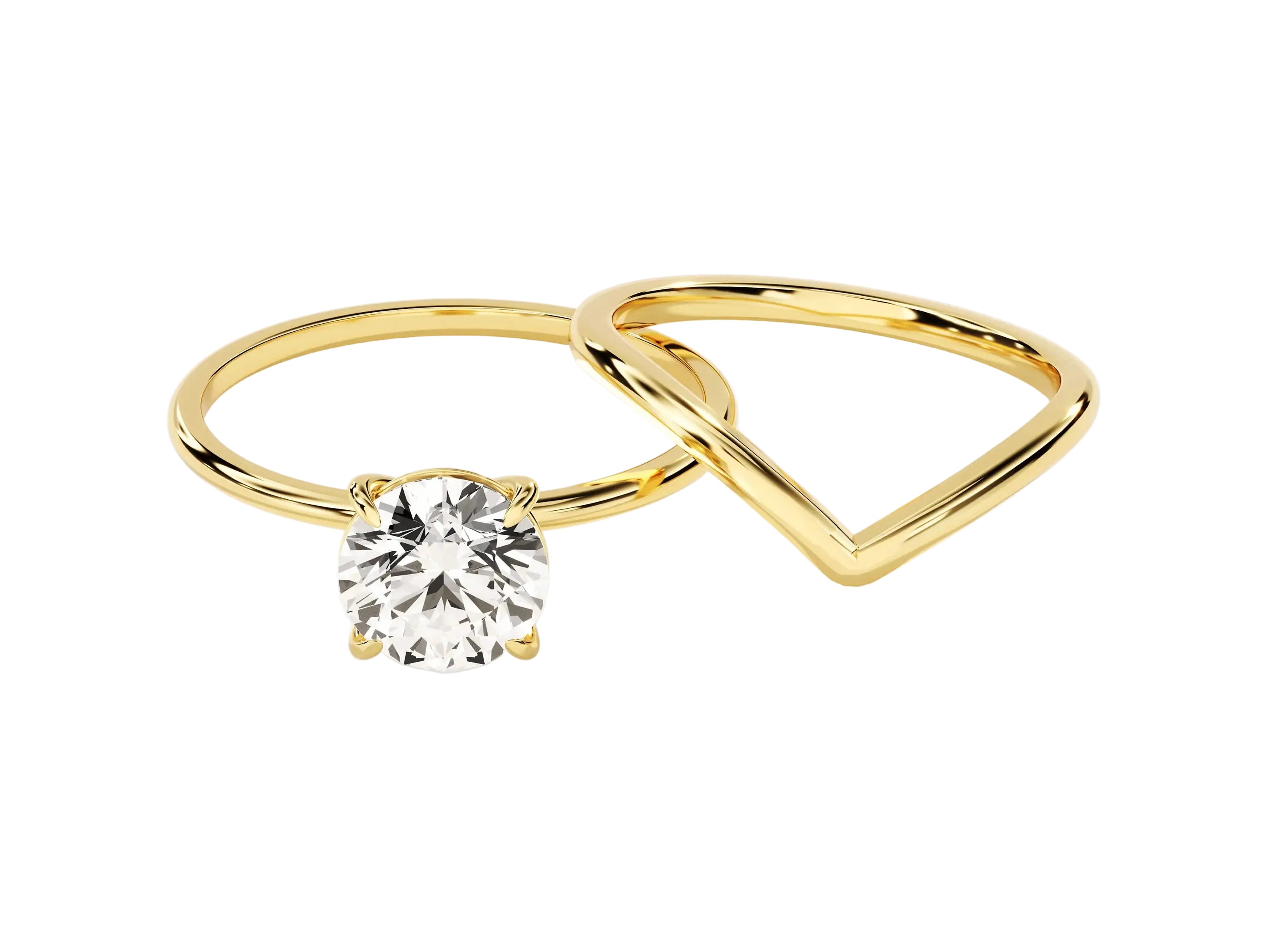 Luxury round brilliant moissanite bridal set from the Duo Collection in  yellow gold ApolloGem.