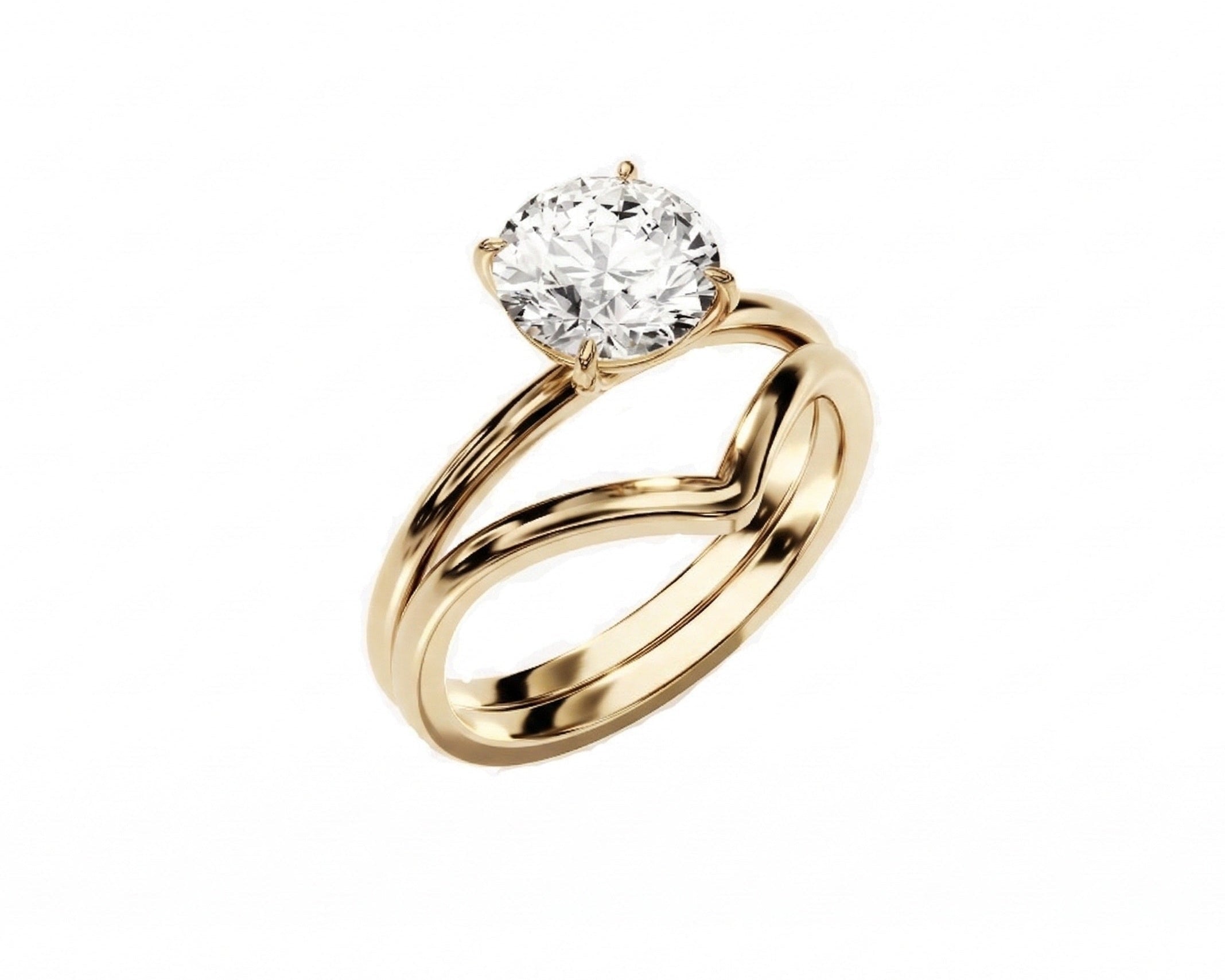 Precision-engineered flush-fit moissanite bridal set in solid gold with GRI certified stones.