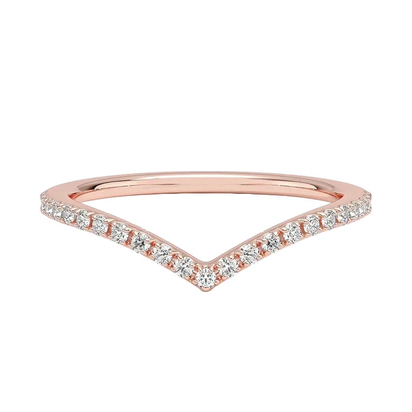 Rose gold ring with small diamonds on a white background