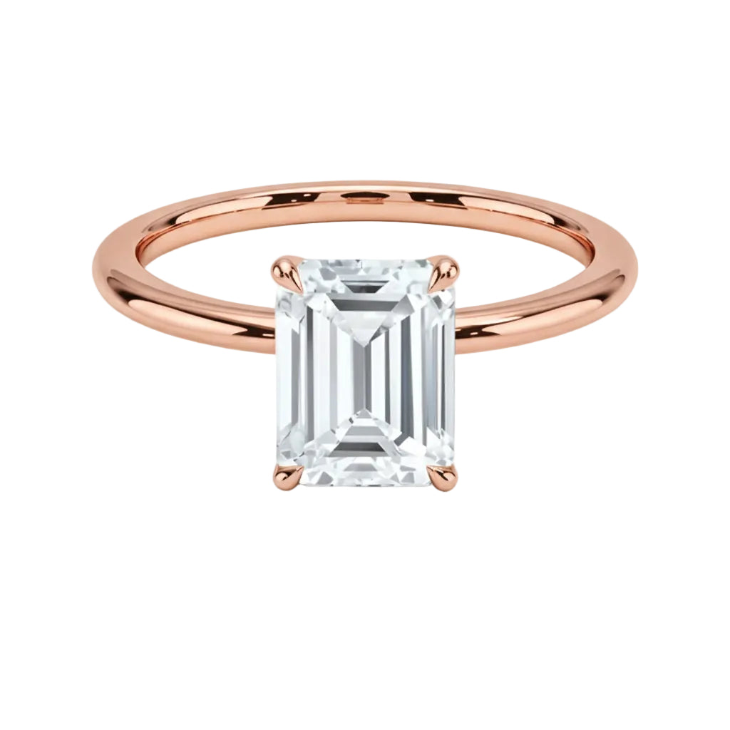 Luxury emerald cut moissanite solitaire engagement ring in 9k rose gold ApolloGem South Africa.