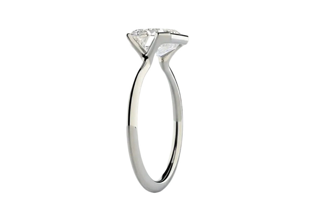 Detailed side view showing the architectural column design and open half-bezel setting.
