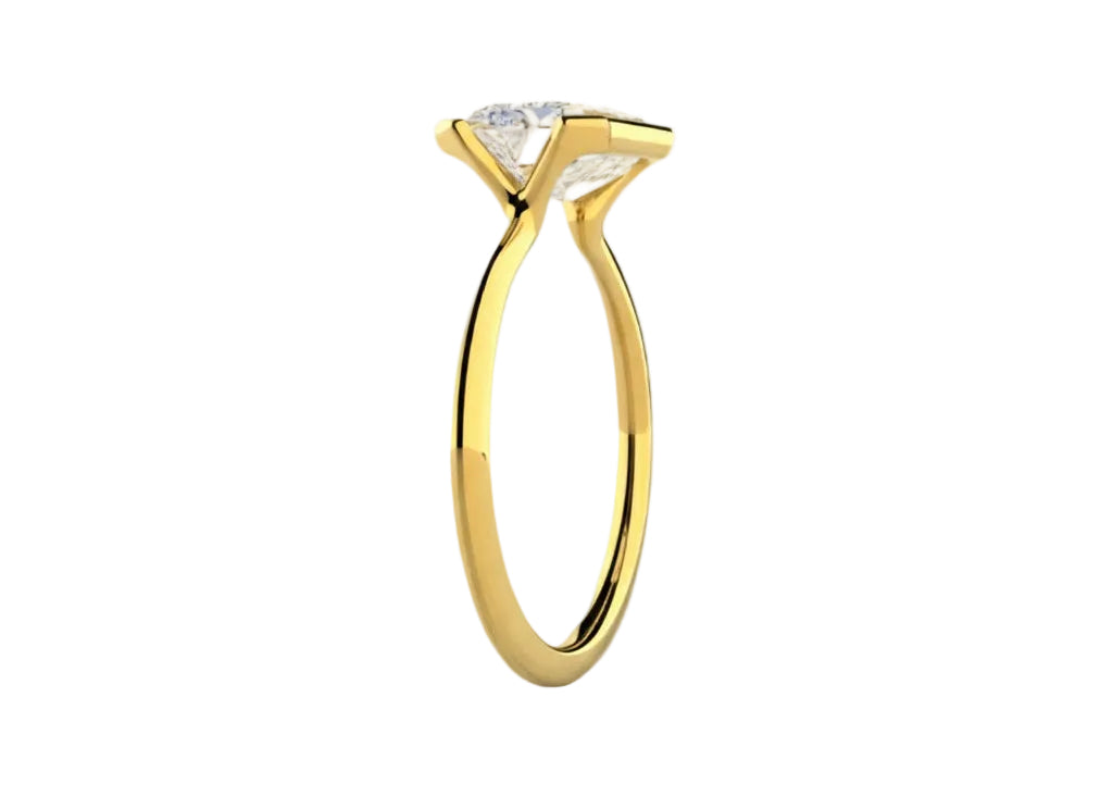 Detailed side view showing the architectural column design and open half-bezel setting.