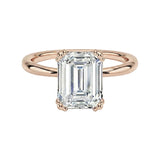 Four-prong double claw emerald solitaire engagement ring with a high-quality GRI certified stone rose gold ApolloGem