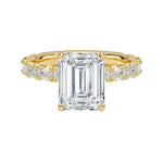 Luxury emerald cut moissanite engagement ring with a full emerald-cut eternity band in yellow gold ApolloGem South Africa.