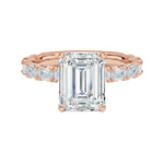 Luxury emerald cut moissanite engagement ring with a full emerald-cut eternity band in rose gold ApolloGem South Africa.