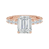 Luxury emerald cut moissanite engagement ring with a full emerald-cut eternity band in rose gold ApolloGem South Africa.