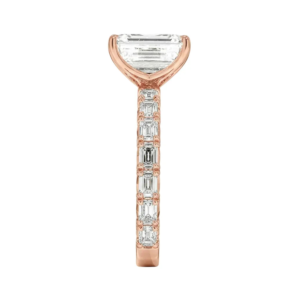 High-resolution jewelry render of the Emerald Eternity ring showcasing secure claw settings and professional stone alignment.