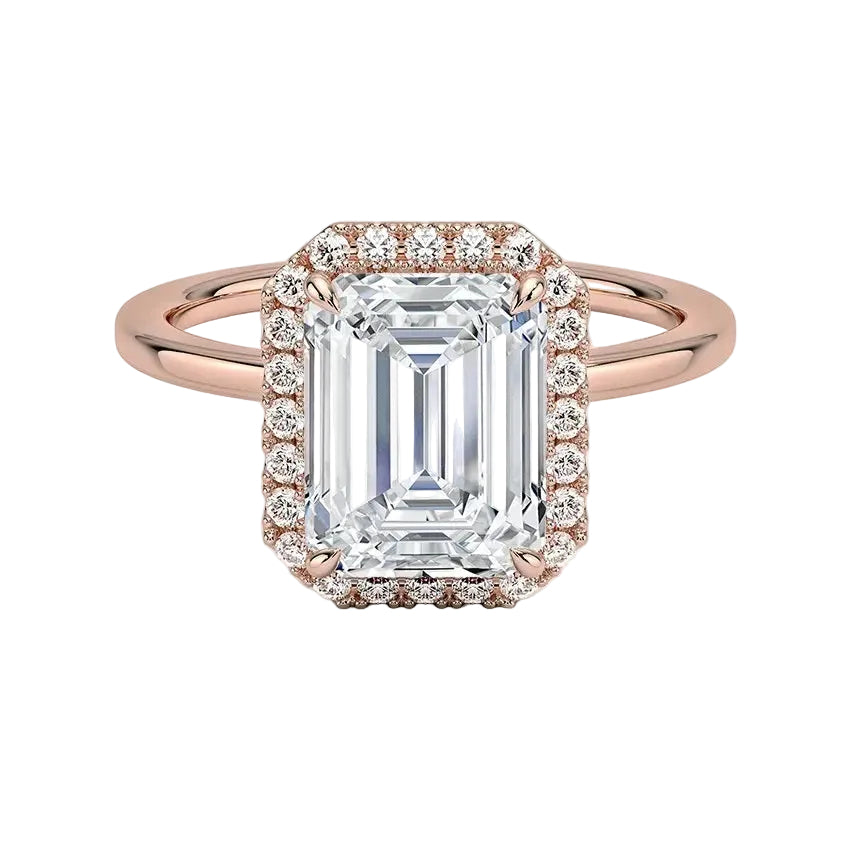 2 carat emerald cut halo ring plain band bridal jewelry Cape Town proposal