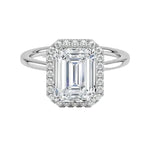 Art deco style halo ring emerald shape 18k yellow gold affordable luxury online store