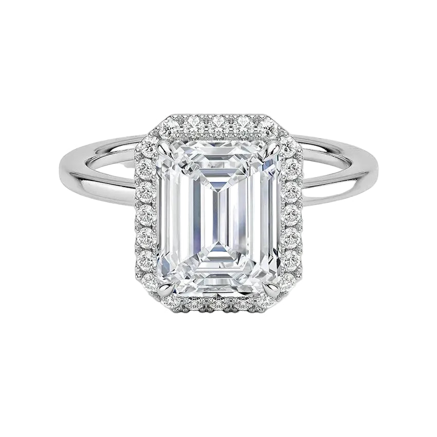 Art deco style halo ring emerald shape 18k yellow gold affordable luxury online store