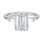 Three stone emerald moissanite engagement ring white gold 18k luxury jewelr